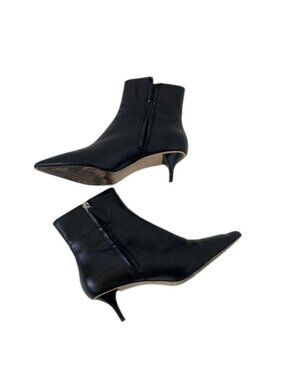 Zara Black Kitten Heel Booties With Metallic Inner & Side Zip Closure